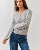 MAS2843 POMPOM SLEEVE V NECK SWEATER