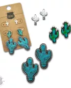 Turquoise and silver cactus earring set