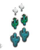 Turquoise and silver cactus earring set