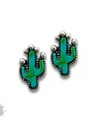 Turquoise and silver cactus earring set