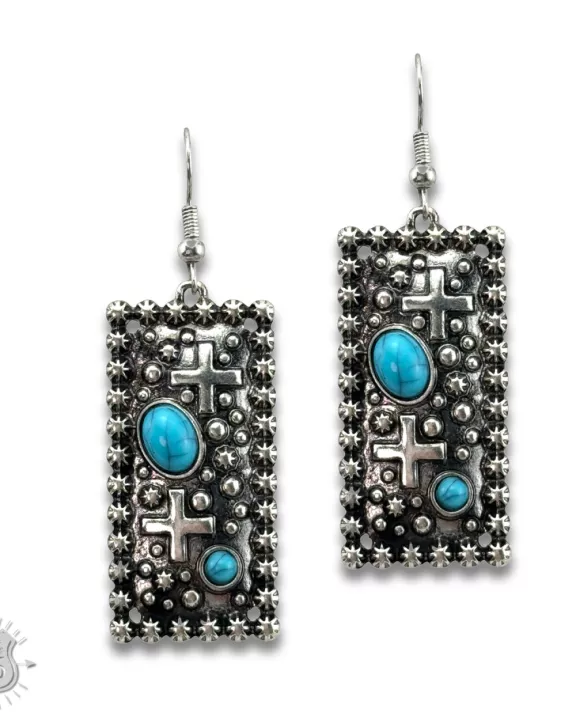 Western style rectangle earring with turquoise features