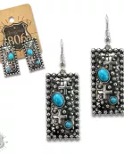 Western style rectangle earring with turquoise features
