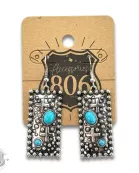 Western style rectangle earring with turquoise features