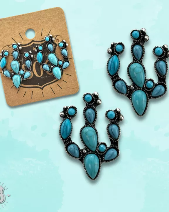 Turquoise color stone cactus earring