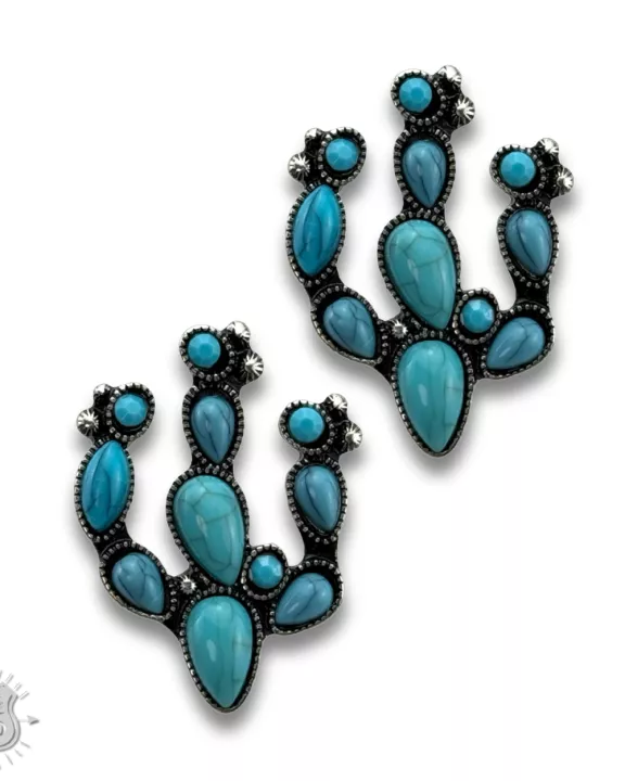 Turquoise color stone cactus earring