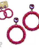 Seed and tube bead circle earring with Austrian crystal