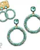 Seed and tube bead circle earring with Austrian crystal