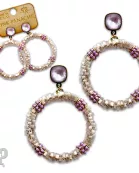 Seed and tube bead circle earring with Austrian crystal