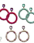 Seed and tube bead circle earring with Austrian crystal