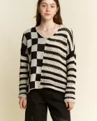 PLUS SIZE Stripe & Checkered Crocheted Top