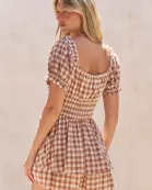 GINGHAM PRINT PUFF SLEEVE ROMPER