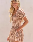 GINGHAM PRINT PUFF SLEEVE ROMPER