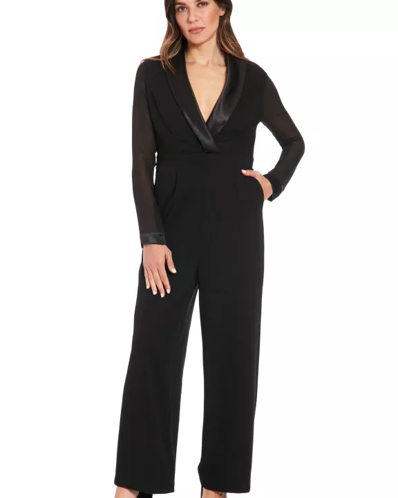 TUXEDO JUMPSUIT WITH CHIFFON SLEEVE