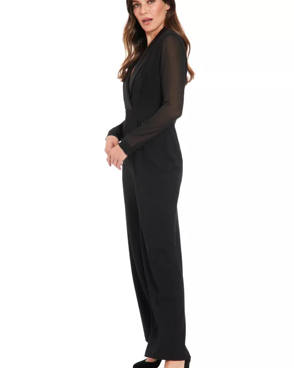 TUXEDO JUMPSUIT WITH CHIFFON SLEEVE