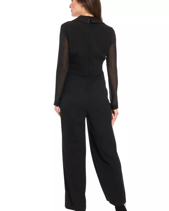TUXEDO JUMPSUIT WITH CHIFFON SLEEVE