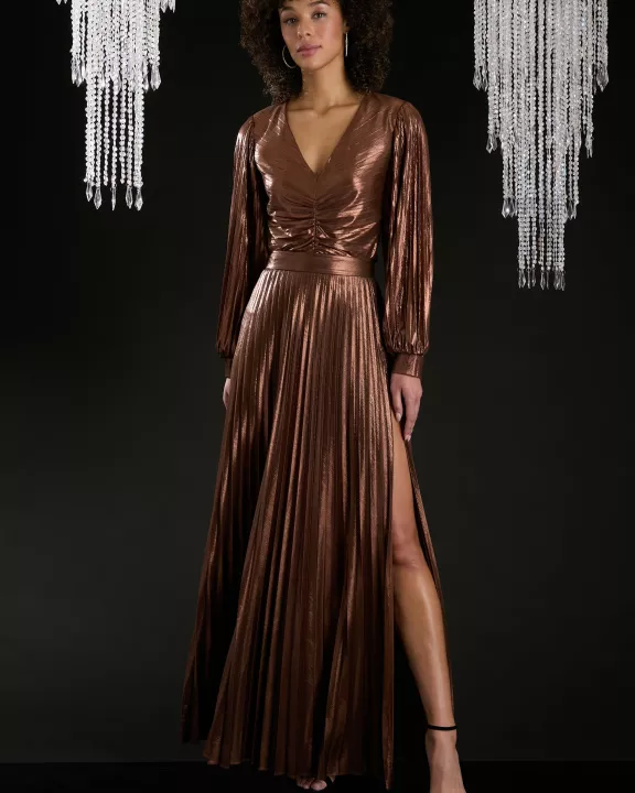 ELASTIC WAIST SUNBURST PLEATED MAXI WITH SLIT