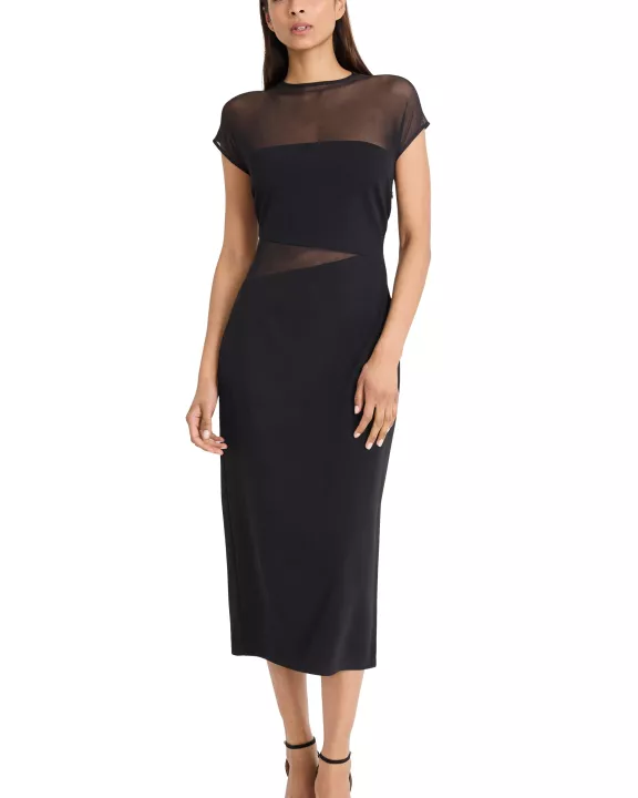 SCUBA CREPE MESH DETAIL DRESS