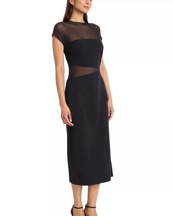 SCUBA CREPE MESH DETAIL DRESS