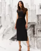 SCUBA CREPE MESH DETAIL DRESS