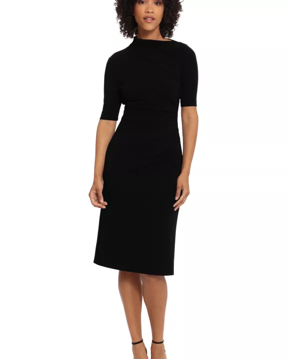 DRAPED MIDI SHEATH DRESS