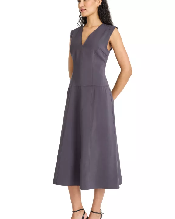 V-NECK SLEEVELESS MIDI DRESS