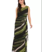 JEWEL NECK SIDE RUCHED SLEEVELESS MAXI DRESS