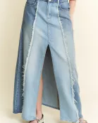 PLUS SIZE SPLIT DECISION DENIM FRONT SLIT SKIRT