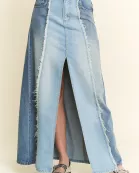 PLUS SIZE SPLIT DECISION DENIM FRONT SLIT SKIRT