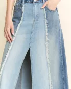 PLUS SIZE SPLIT DECISION DENIM FRONT SLIT SKIRT