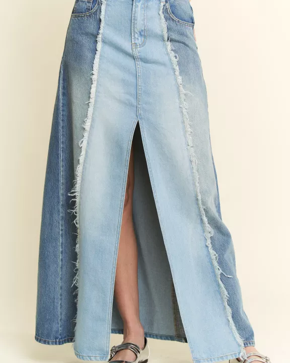 SPLIT DECISION DENIM FRONT SLIT SKIRT