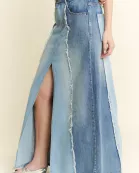 SPLIT DECISION DENIM FRONT SLIT SKIRT