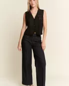 SUEDE VEST WITH LACE TRIM