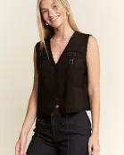 SUEDE VEST WITH LACE TRIM