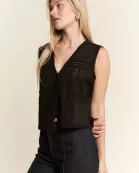 SUEDE VEST WITH LACE TRIM