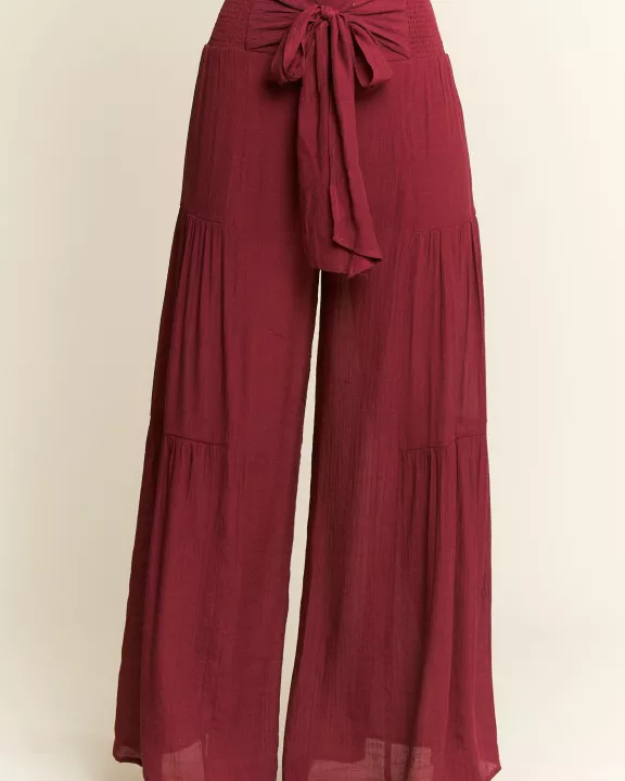 PLUS SIZE TIE FRONT RUCHED WAIST BACK PANTS