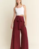 PLUS SIZE TIE FRONT RUCHED WAIST BACK PANTS