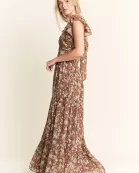 RUFFLE SLEEVE TIERED MAXI DRESS