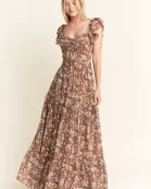 RUFFLE SLEEVE TIERED MAXI DRESS