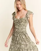 PLUS SIZE RUFFLE SLEEVE TIERED MAXI DRESS
