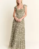 PLUS SIZE RUFFLE SLEEVE TIERED MAXI DRESS