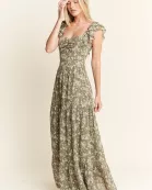 PLUS SIZE RUFFLE SLEEVE TIERED MAXI DRESS