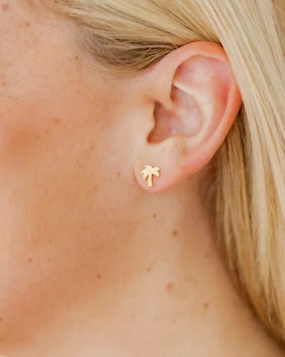 Screwback Stud Earrings - Palm Tree Gold