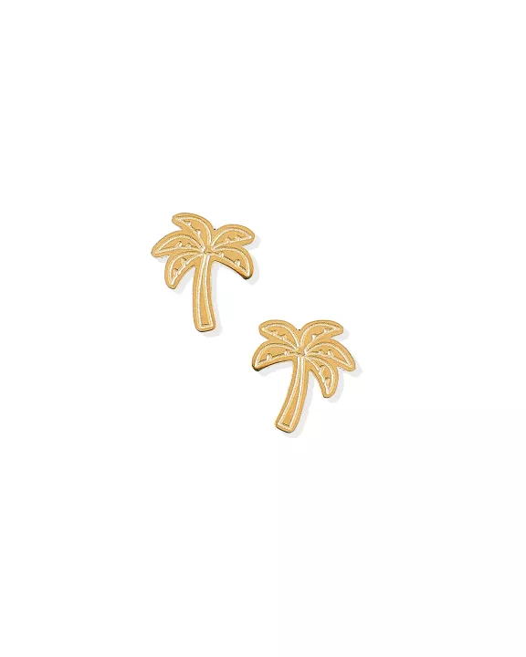 Screwback Stud Earrings - Palm Tree Gold