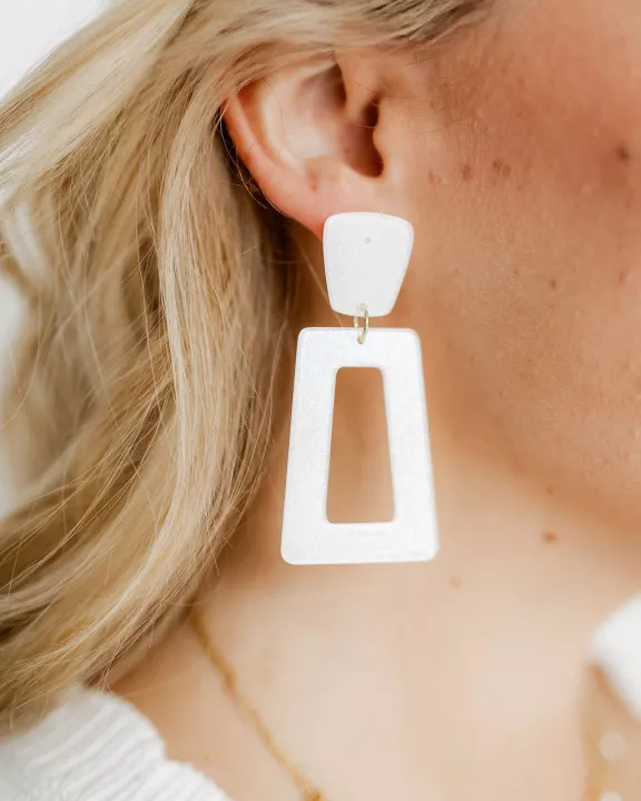 Kennedy Statement Earrings - White Glitter