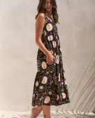 SLEEVELESS SUMMER PATTERN MIDI DRESS
