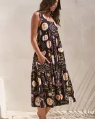 SLEEVELESS SUMMER PATTERN MIDI DRESS