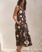 SLEEVELESS SUMMER PATTERN MIDI DRESS