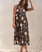 SLEEVELESS SUMMER PATTERN MIDI DRESS