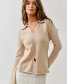MAS2895 FRONT CENTER SLIT COLLAR SWEATER