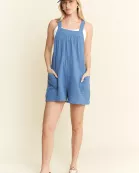 PLUS SIZE GAUZE SQUARE NECK WIDE LEG ROMPER